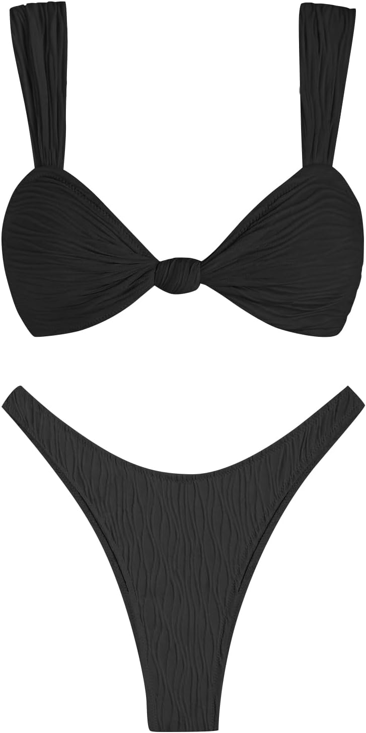 ZAFUL 2025 Cheeky Bikini Sets for Women High Cut Swimsuit Textured Ribbed Bikini Thong Bathing Suit