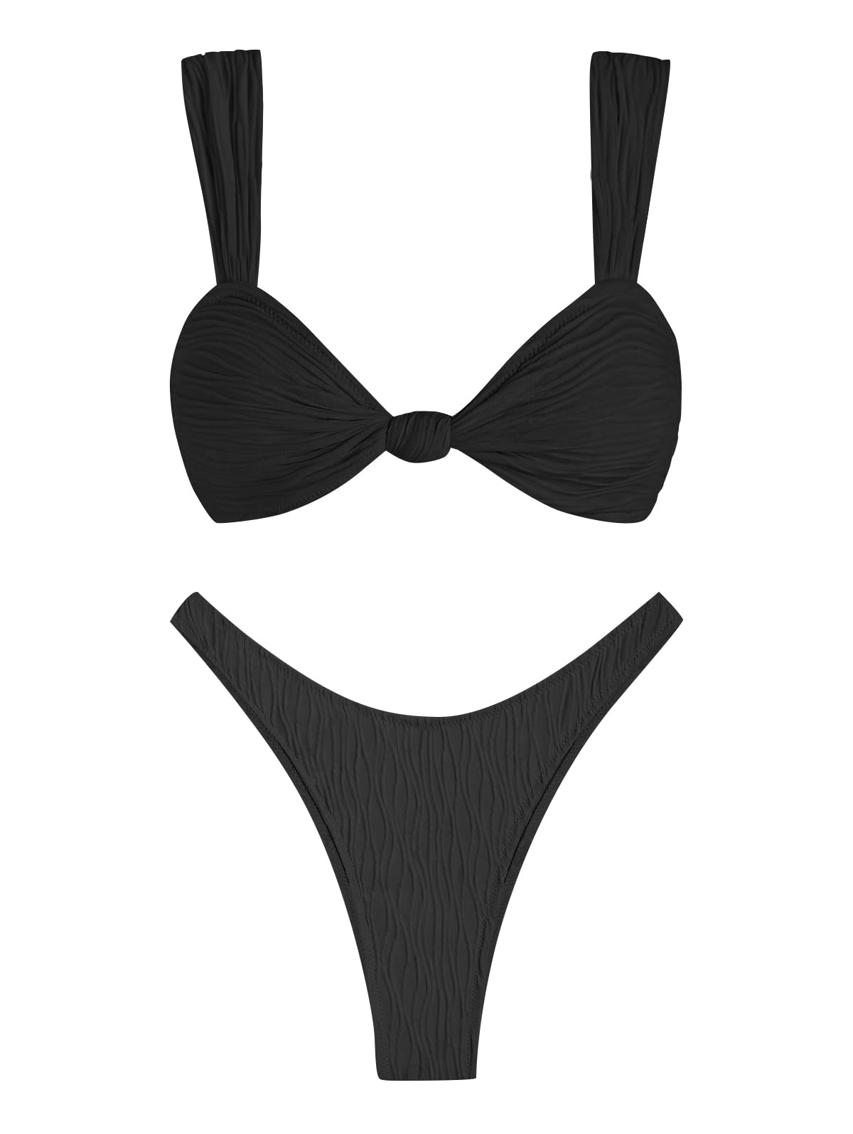 ZAFUL 2025 Cheeky Bikini Sets for Women High Cut Swimsuit Textured Ribbed Bikini Thong Bathing Suit