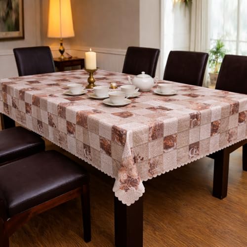 Image of Dakshya Industries PVC Waterproof Dining Table Cover 54x78 Inch for 6 Seater | Floral Printed Washable Oilproof Dustproof Table Cloth for Home Kitchen Dining Table (Royal Weave)