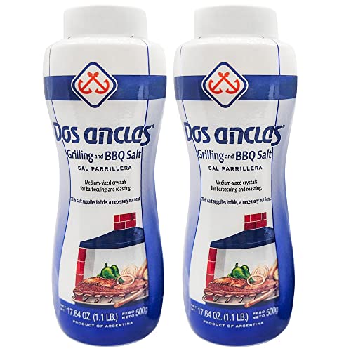 Dos Anclas Sal Parrillera 2 Pack, Rock Salt for Grilling and BBQ, Refined Medium Grain Salt for Meat and Seafood, Multi-Purpose Seasoning Gourmet Salt, 17.64 Oz (1.1 LB)