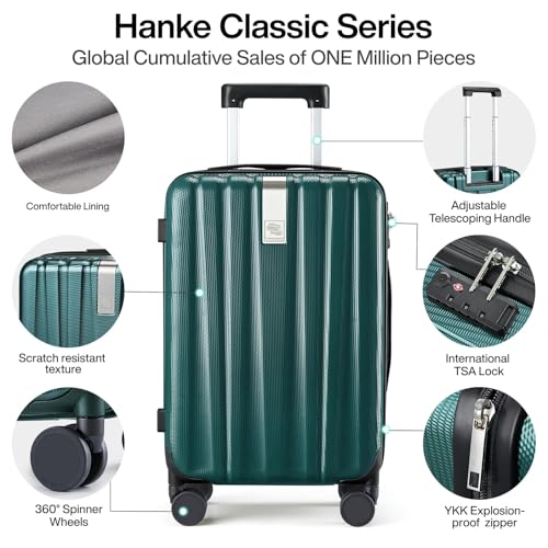 Image of Hanke Luggage Sets 3 piece Carry On Luggage with Wheels PC Hard Shell Suitcases Lightweight Checked Travel Luggage Large Travel Suitcase Woman Men 20 /24 /29 Inch(Blackish Green)