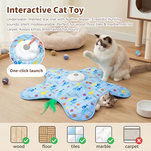 Cat Toys for Indoor Cats, Rechargeable Interactive Cat Toy with Touch-Activated Hide and Seek, Fluttering Feather and Mouse Squeaker for Bored Indoor Adult Cats, Blue - Image 6