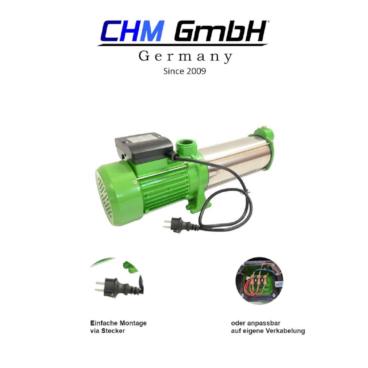 Kreiselpumpe Edelstahl 1,1 KW 5400 L/h 6,5 Bar Druck Gartenpumpe mit Edelstahlschaufelräder