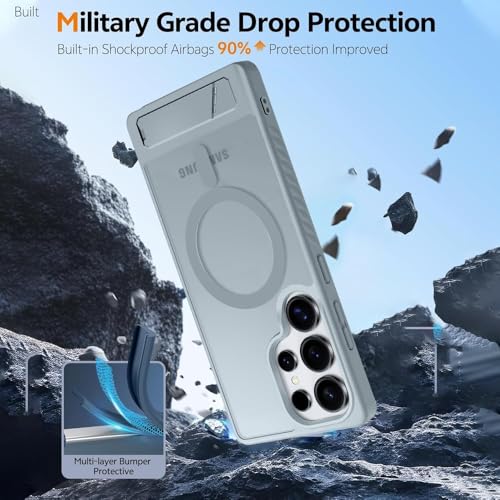 Image of KARWAN️ Ultra Hybrid Matte Back Cover Case Compatible with Magnetic Stand for Samsung Galaxy S24 Ultra| Wireless Charging | Camera Bump Protection (Grey)
