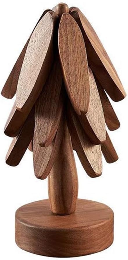 Juego de salvamanteles de madera en forma de árbol, almohadillas calientes resistentes al calor para ollas y sartenes, posavasos plegables que ahorran espacio, 22,5 cm x 10 cm, accesorio de cocina