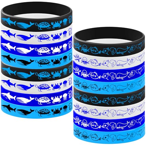Atsmbiye 48PCS Ocean Animals Rubber Bracelets Silicone Wristbands Party Favors-Sea Birthday Prizes and Gifts Deep-Sea Creatures Wedding Party Supplies Decorations