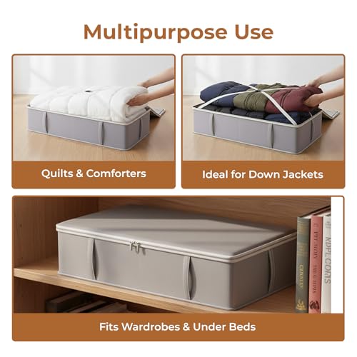 Image of HomeEssentials underbed storage with zippers, oversized quilt bags, comforter storage case, heavy-duty blanket organizer, winter clothes storage, storage bags, bedding containers.