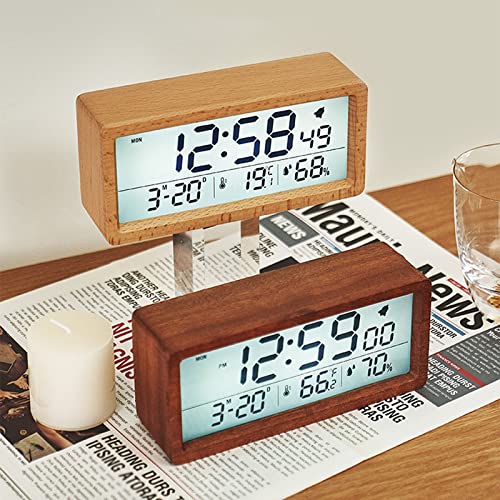 Igvmzj Wooden Digital Alarm Clock For Bedroom With Night Light, Calendar, 12/24 Hours, Temperature And Humidity, Lcd Alarmclock For Snooze Kids Adults(Size:one Size,Color:beech) #TOP5