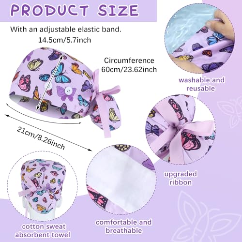 Image of 6 Pcs Scrub Caps for Women Doctor Nursing Hats with Buttons Adjustable Tie Back Working Cap Bouffant Scrub Hats for Women Men