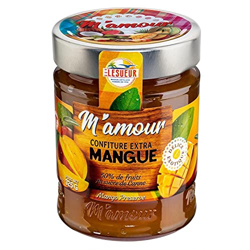 M'Amour Confiture Mangue - Pot de Verre de 325g - Douceur et exotisme créole pour vos tartines! - Lot De 3 - Vendu Par Lot