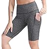 TYUIO High Waist Gym Fitness Running Shorts Above Knee Pockets for Yoga Workout Bike Grey XL