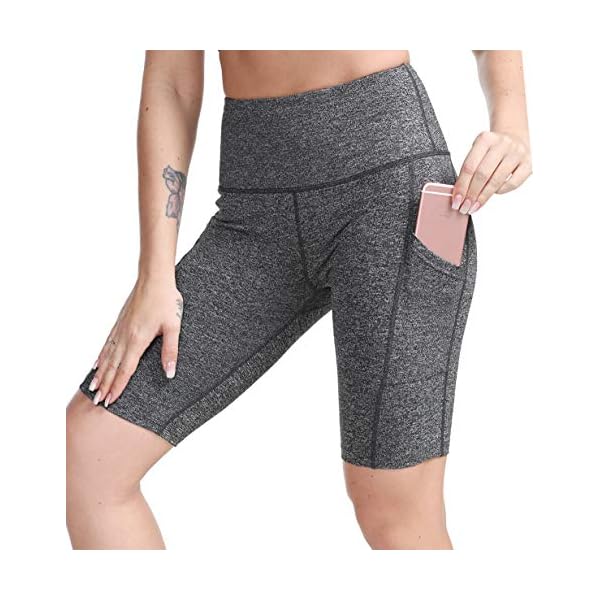 TYUIO High Waist Gym Fitness Running Shorts Above Knee Pockets for Yoga Workout Bike Grey XL