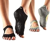 Toesox Bellarina Half Toe Multi Pack - Grip Non-Slip Toe Socks for Pilates, Barre, Yoga, Ballet, Small, Heather Grey & Black - 2 Pack