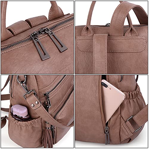 Image of UTO Women Backpack Purse Leather Vegan Ladies Fashion Designer Rucksack Convertible Travel Shoulder Bag with Tassel