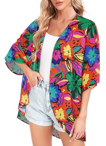 Image of Kimonos for Women Summer Cardigan Chiffon Floral Cover up Loose Casual Top Blouse