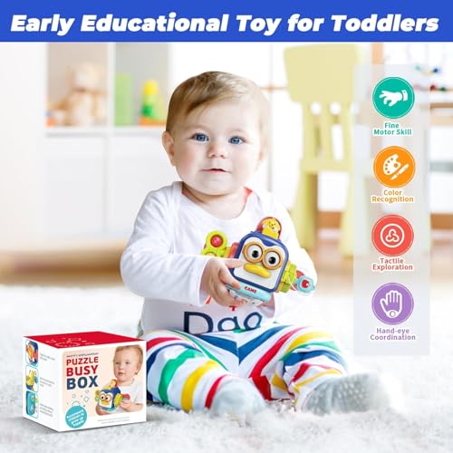 Image of TEC TAVAKKAL Sensory Montessori Toys for 1 Year Old Boy 1st Birthday Gifts Baby Stocking Stuffers for Toddlers 1-3, Busy Board Cube Baby Toys Age 0-2 Educational Airplane Travel Fidget,multicolor