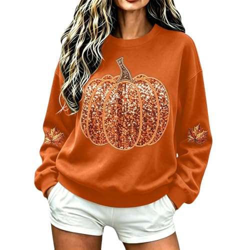 Pumpkin Sweatshirt Women Sequin Oversized Crewneck Halloween Sweatshirts - image 1