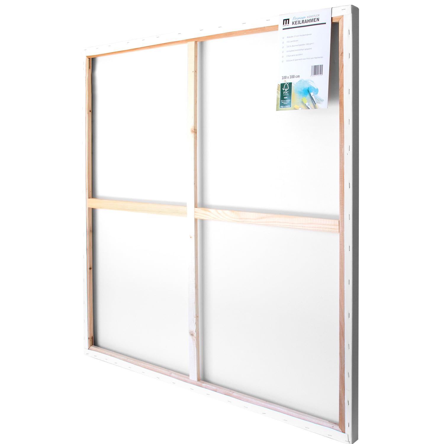 M MERCEO 2 Stück XXL Künstler-Leinwand Set zum Bemalen 100x100 cm – 100% Baumwolle 380 g/m², 2-fach grundiert – stabiler 37mm Keilrahmen für Acryl & Öl