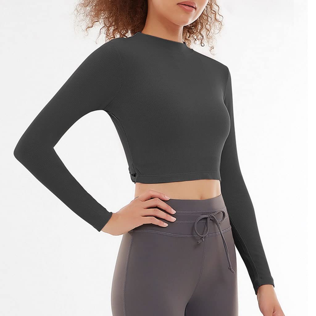 HSQMA Maglia Manica Lunga da Allenamento da Donna, Magliette da Allenamento A Maniche Lunghe Aperte sul Retro, Magliette da Girocollo Yoga Attillato da Atletico Casual da Salotto