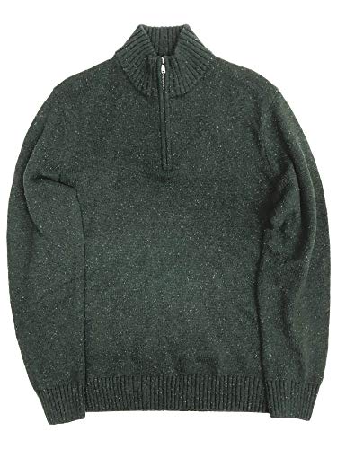 Mens Green Speckle Pull-Over Quarter Zip Sweater Top