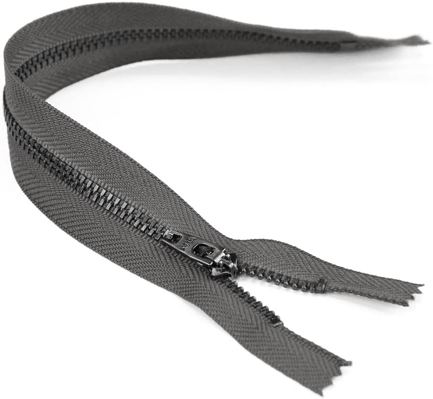 Set of 12 Pants Zippers, 11, Gunmetal Teeth and Smokestack Gray Tape, Bias Bespoke Brand