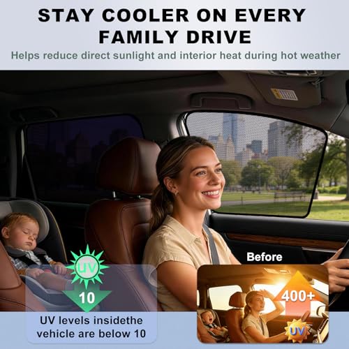 Image of Car Window Shades for Honda CR-V 2017-2022 | 4PCS Static Cling Set - Transparent Front Half Window & Semi-Transparent Rear Side Sun Shades, UV Protection, Heat Blocking, Privacy for Kids & Pets