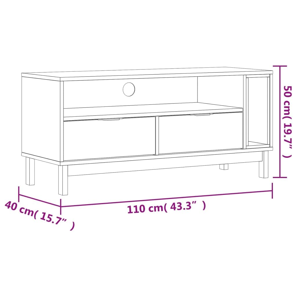 FLAM - Mobile per TV in legno di pino massiccio effetto rovere, 110 x 40 x 50 cm, con vano portaoggetti, cassetti, scomparti aperti e canalina per cavi, per soggiorno, home theater, camera da