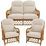 Hartfords Replacement Cushion Covers (Piped) for Conservatory Cane Furniture (COVERS ONLY) (Set of Suite Covers, Cannes Natural)
