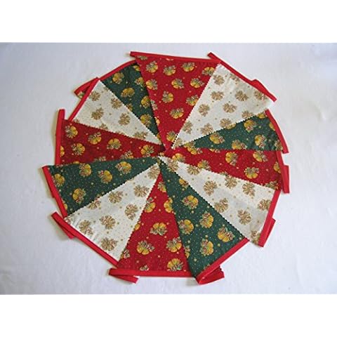 Hand Made by Aunty Mabel 6 foot 10 Flag Christmas Fabric Bunting Garland Ceiling Decoration (bells 6ft) Cover