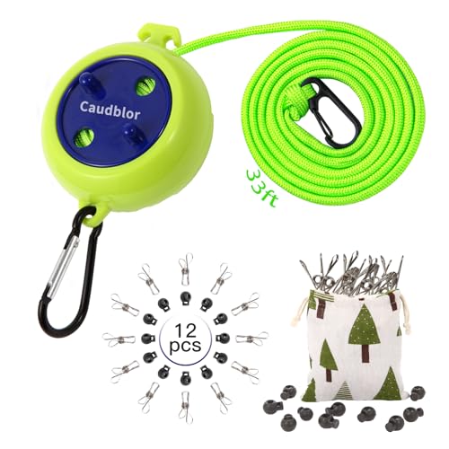 Portable Travel Clothesline Cord, Caudblor Adjustable 33ft Camping Clothes line,