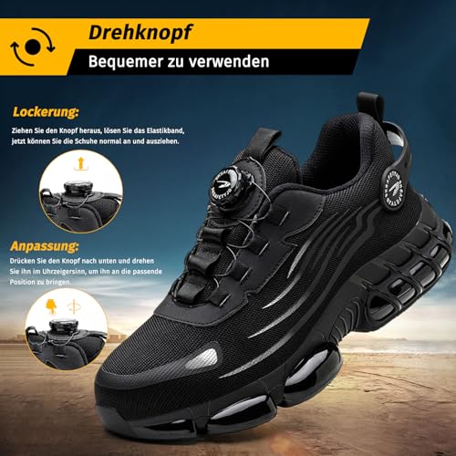 FOGOIN Sicherheitsschuhe Herren S3 Explorer 3.0 Sportliche Arbeitsschuhe Leicht Trends Drehknopf Anti-Smash und Anti-Punktur Arbeit Versicherung Schuhe Unisex