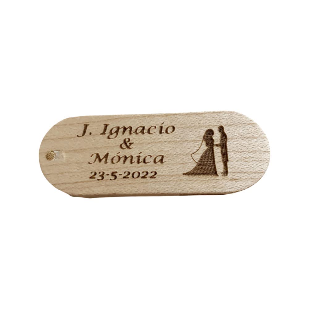 Regalo Grabado - 4 Memorias Personalizadas 32GB o 64 GB USB 3.0 | Madera Natural | Grabado de Texto o Logo Boda, Cumpleaños, Empresa | Unidades (4)