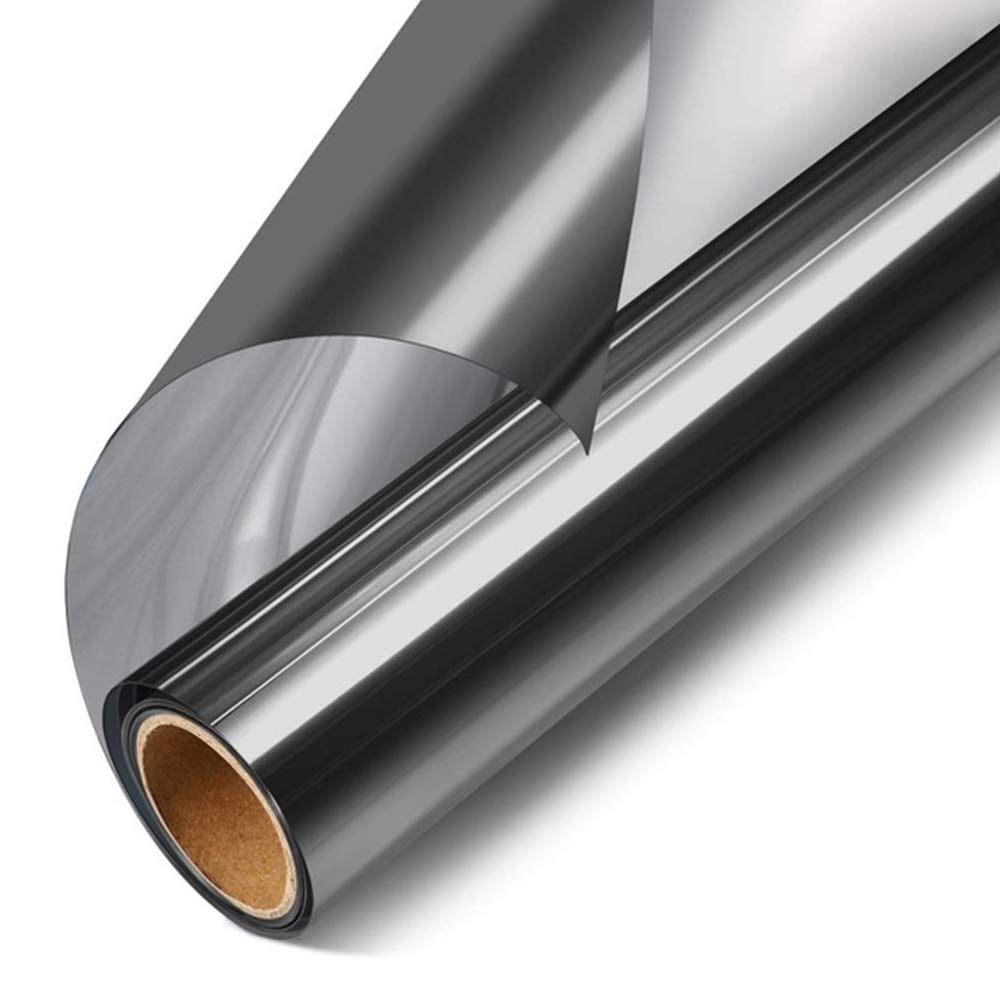 78HenstridgePrivacy Window Film One Way Blackout Mirror Window Film Self Adhesive UV Block Heat Sun Blocking for Balcony Room Office Bathroom Car (Black Silver)