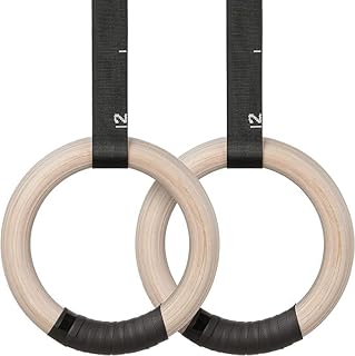 Rings Wooden Rings Gymnastics Rings 28 mm / 32 mm, Olympic Gymnastics Rings with Grip Tape, Adjustable Buckle Straps and Markings, Rings Training for Full Body Workout (32 mm).