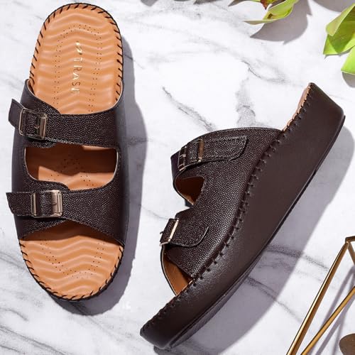 Image of TRASE Orthopedic Extra Soft Double Strap Slippers for Women Footwear | Arch Support Adjustable Strap Cushioned Wedges Doctor Sandals | Comfortable & Lightweight