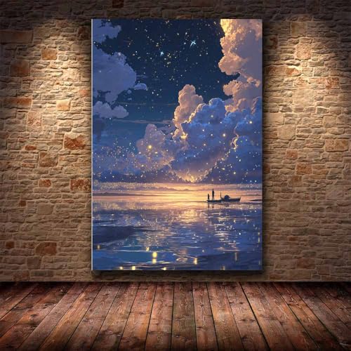 Toile murale bateaux de mer étoilée cadre grand format 70x100 pour habiller un mur vide