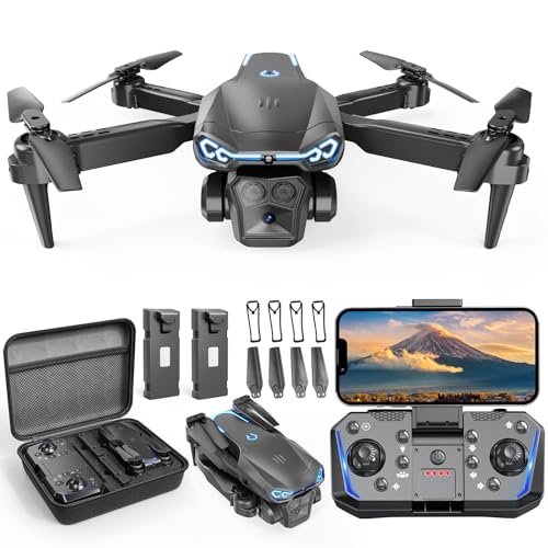 X-shop Foldable Drone with 1080P HD Camera for Beginners & Adults, FPV Live Video, One Key Start, Altitude Hold, 3D Flips, Gesture Selfie, 3 Speed Modes, 2 Batteries