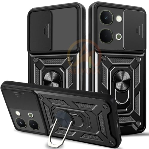 Image of Armor Bumper Back Cover Case for iQOO Z11X / Vivo T5X / Vivo Y51 Pro 5G | Rotating Camera Cover, Ring Holder & Kickstand | Heavy Duty & 360 Degree Protection Back Cover (Black)