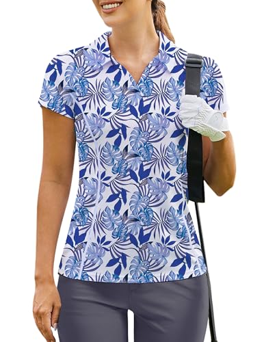 Image of PINSPARK Womens Golf Shirt Short Sleeve Polo V-Neck Quick Dry Tennis Tops | Moisture-wicking Breathable Fabric, Classic Collar, Slim Fit, Ideal for Golf Tennis Pickleball Casual