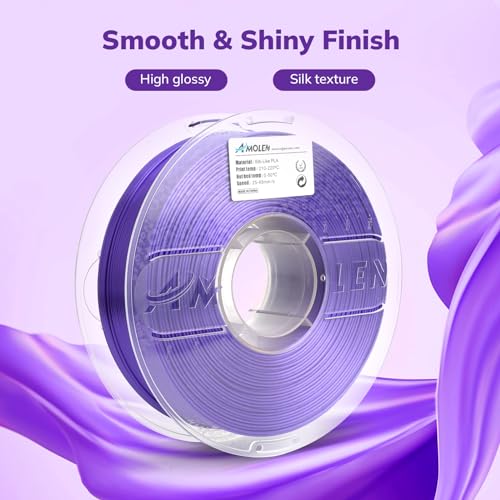 Image of AMOLEN Silk PLA 3D Printer Filament, Shiny Silk Purple PLA Filament 1.75mm, 3D Printing PLA Filament for Most FDM 3D Printer, 1kg Spool(2.2lbs)