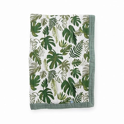 Image of Little Unicorn Newborn Receiving Quilt | Ultra- Soft, Multi-Layered Muslin Fabric | Gift for Newborns & on-The-go (Tropical Leaf)