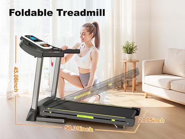 Image of Folding Treadmill, 3.5 4% Slope Portable Electric Running Machine for Small Spaces Apartments Offices