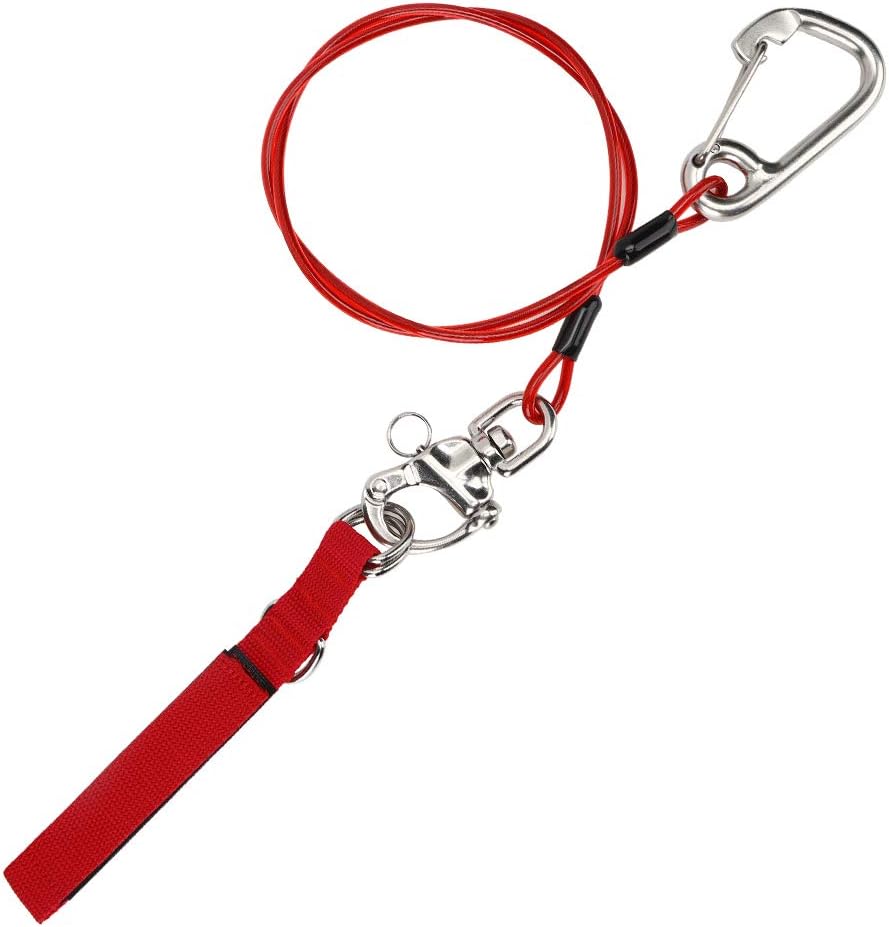 Freediving Safety Rope, 316 Pro Stainless Steel Freediving Lanyard with Dive Wristband, Safety Release System on Bracelet, Stainless Steel Carabiner