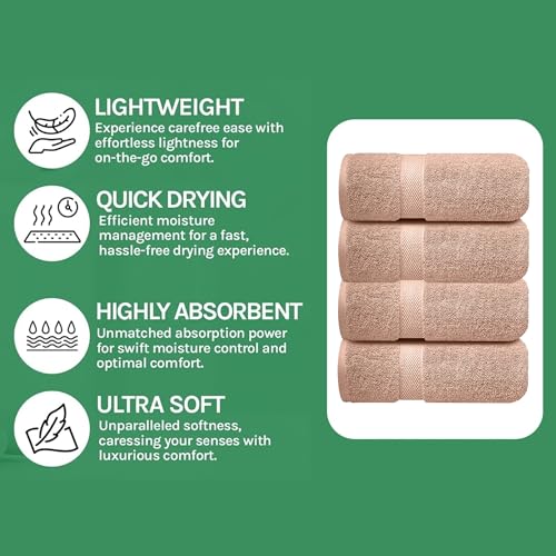 Image of Sulfar 100% Combed Cotton, Quick Drying Highly Absorbent Thick Bathroom Towels, Luxury Bath Towel Set (Pack of 4, 70 X 140 cm) - 600 GSM (Nature Lux)