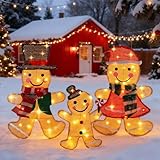 Light Up Gingerbread Man Christmas Decorations Outdoor, 53 LEDs Set of 3 Lawn Ornament, Outdoor Lighted Holiday Displays for Christmas Yard Decorations (Gingerbread Man)