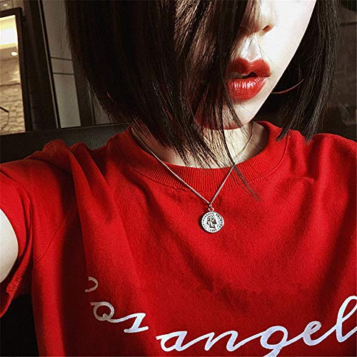 Carved Coin Pendant Necklace For Women Girls Men 925 Sterling Silver 18K White Gold Plated Simple Round Chain Goddess Worship Celebrity Medal Reversible Keepsake Chic Choker Fashion Jewelry Gifts Box #TOP2