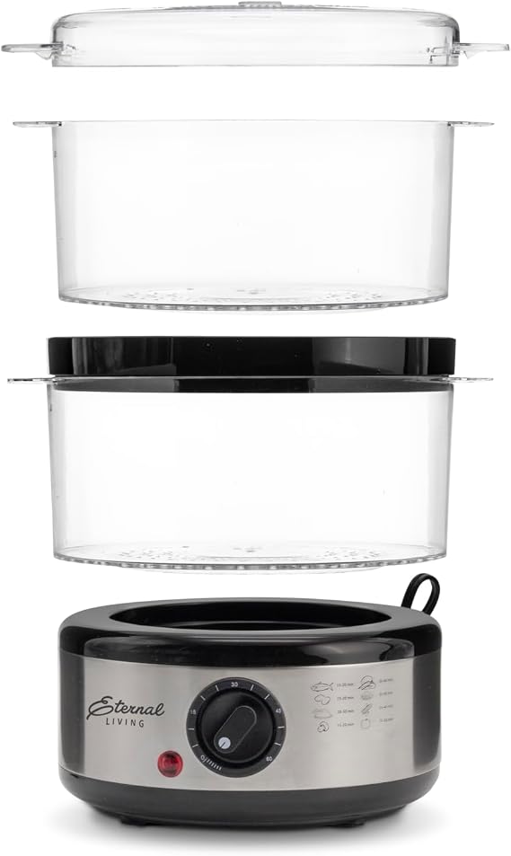 Electric Food Steamer Stackable Two-Tier Bowls, 5 Quart, Stainless Steel