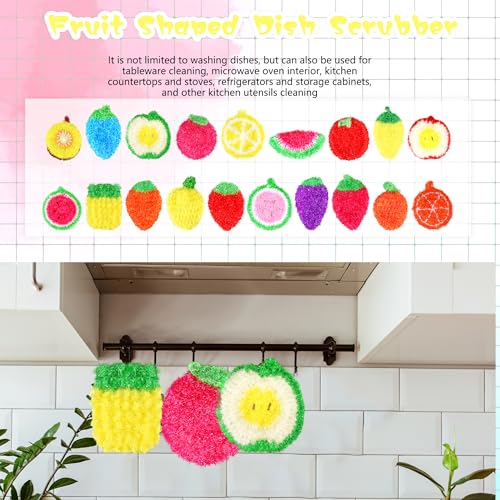 Image of 20 Pieces Fruit Dish Scrubber Colorful Reusable Kitchen Fruit Shaped Dish Scrubbers for Family Washing Pots and Dishes Bathtub Sink