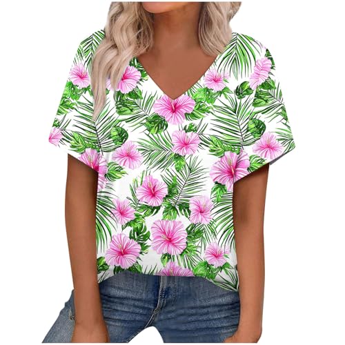 Women Floral Summer Tee Tops Dressy Casual Blouse Short Sleeve V Neck Loose Fit T Shirts Trendy Boho Clothes 2025