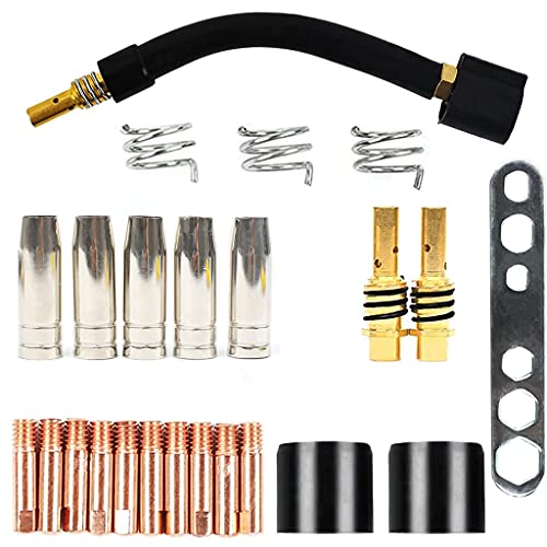 MaxAwe 24 Stk Verschleißteile Set Passend MIG/MAG MB15 Schweißbrenner Set mit 5 x Gasdüse 2 x Düsenstock 10 x Stromdüse M6 0,8mm 2 x Isolator 3 x Haltefeder 1 x Werkzeug 1 x Brennerhals Cover
